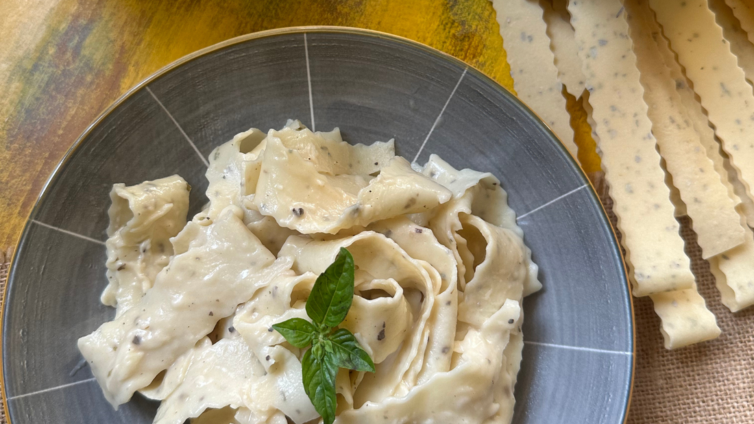 Pappardelle Pleasure: Buttered Herb Pasta with White Cheese Magic